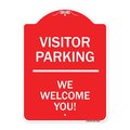 Signmission Reserved Parking Visitor Parking We Welcome You!, Red & White Alum, 18" x 24", RW-1824-23016 A-DES-RW-1824-23016